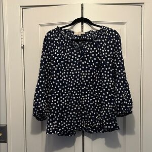 LOFT Navy and White Polka Dot Blouse